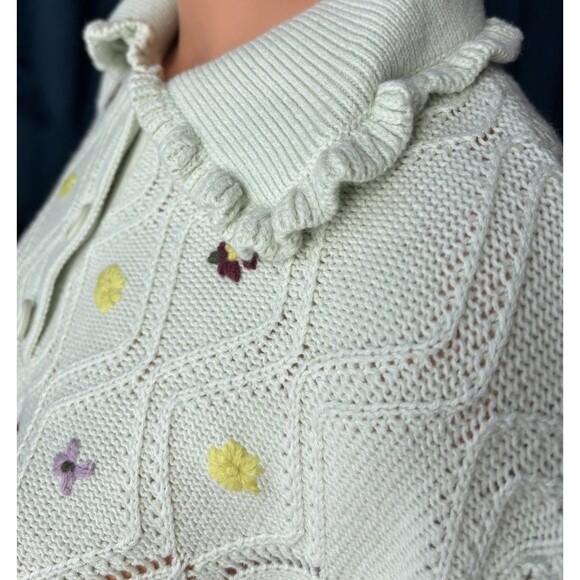 Sandy Liang Target Green Open Knit Peter Pan Collar Sweater Size M Embroidered - Picture 6 of 8